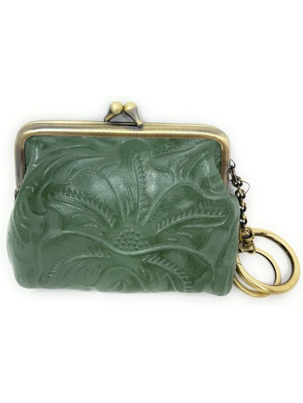 Tooled Leather Coin Purse in Sage - Stylish & Functional Wallet for Everyday Use